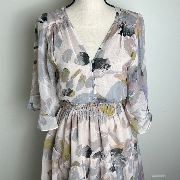 By Together Women's Dusty Rose/Gray Floral Chiffon Mini Dress - Picture 4 of 10